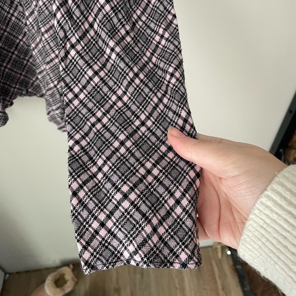 Zara Woman Black & Pink Plaid Feminine Puff Long Sleeve Top Size Medium - Picture 4 of 10